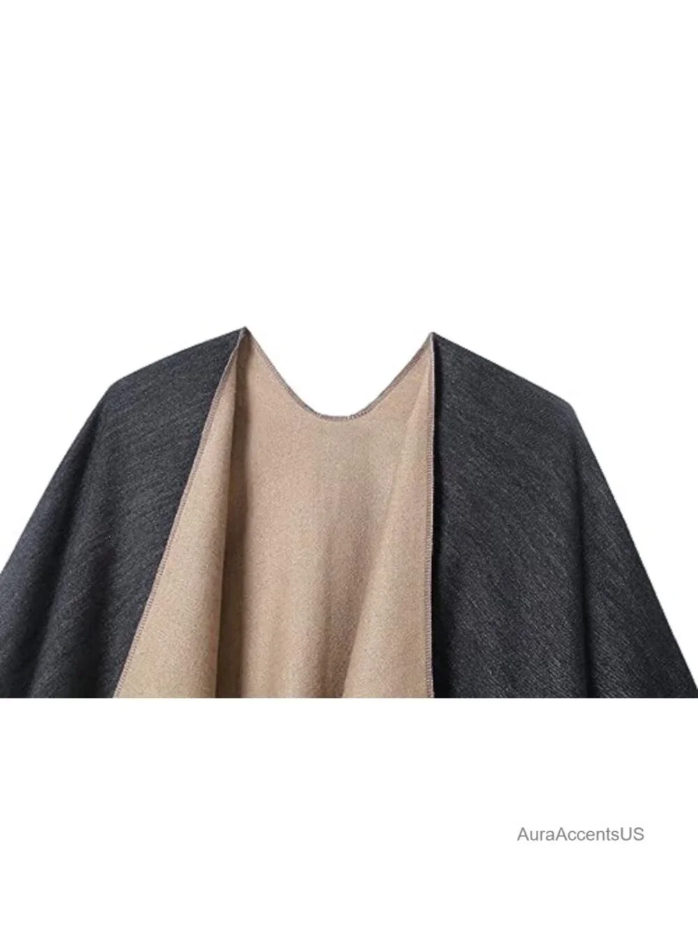 Womens Reversible Shawl Wrap Poncho Cape Open Front Cardigan Scarf Pashmina